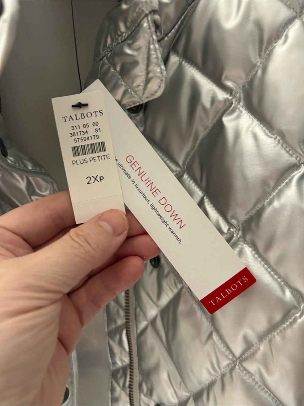 NWT Talbots Quilted Down Puffer Vest - 2XLP (XXL plus petite) in silver metallic - Picture 5 of 6